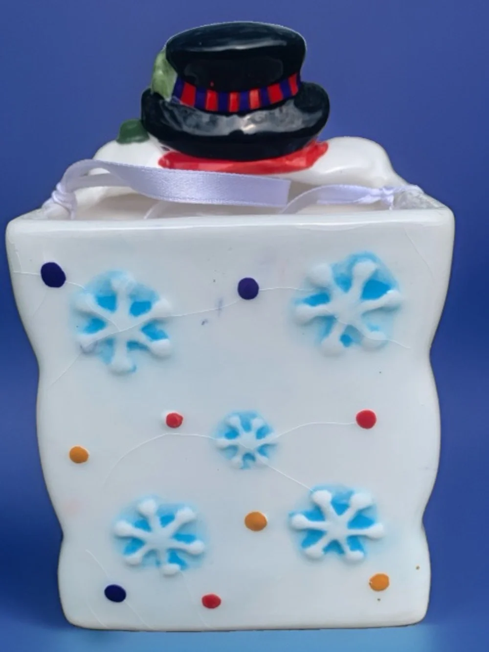 Ceramic Snowman Decorative Candy Dish / Votive Holder / planter / pen holder